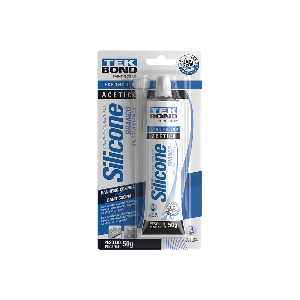 ADESIVO DE SILICONE ACÉTICO 50G BRANCO BLISTER