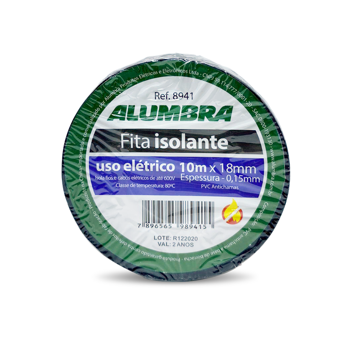 ALUMBRA FITA ISOLANTE ANTI CHAMA 19mm x 0,15mm - 10 metros ELÉTRICO PCT C/ 10 UNID.