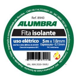ALUMBRA FITA ISOLANTE ANTI CHAMA 19mm x 0,15mm - 05 metros ELÉTRICO PCT C/ 10 UNID.