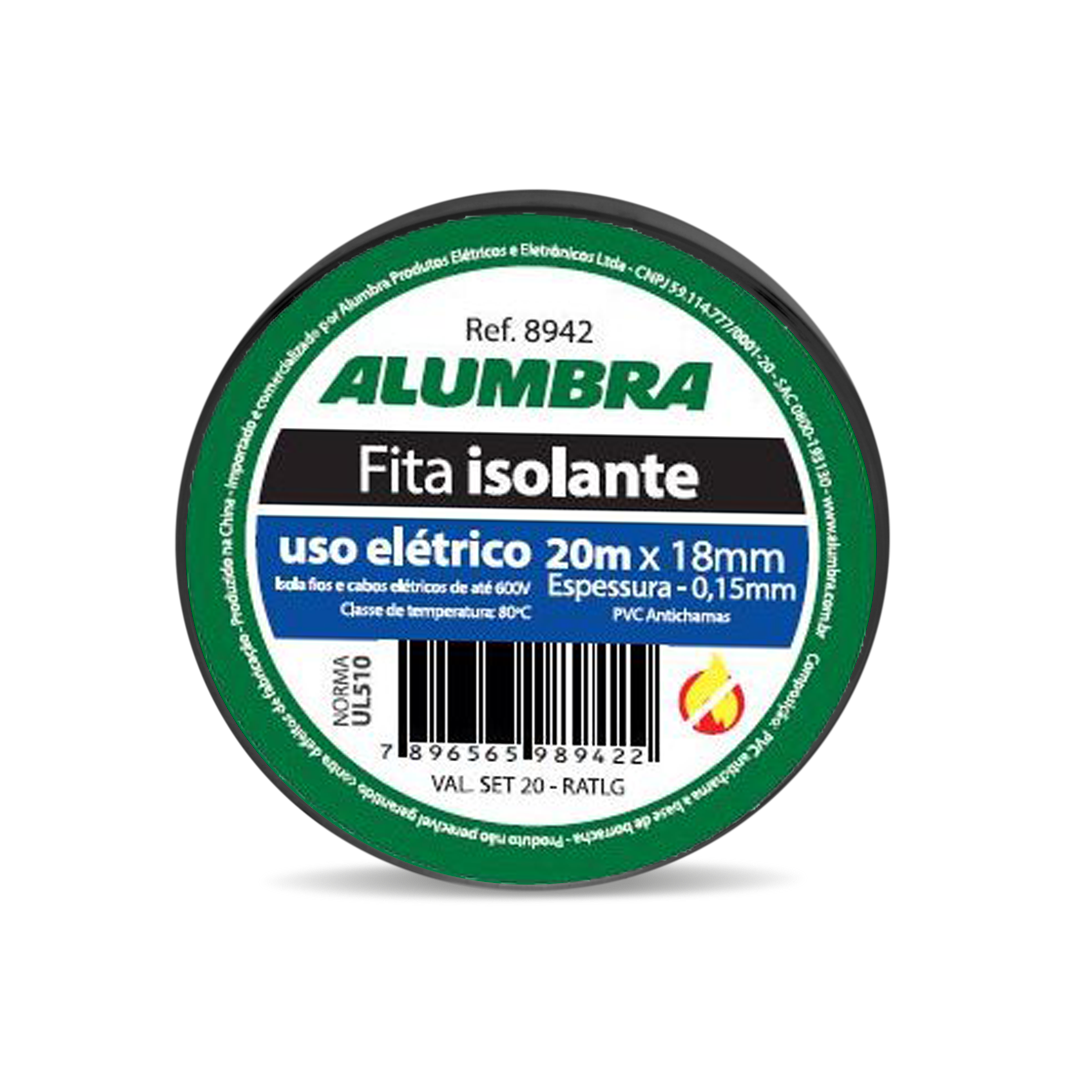 ALUMBRA FITA ISOLANTE ANTI CHAMA 19mm x 0,15mm - 20 metros ELÉTRICO PCT C/ 10 UNID.