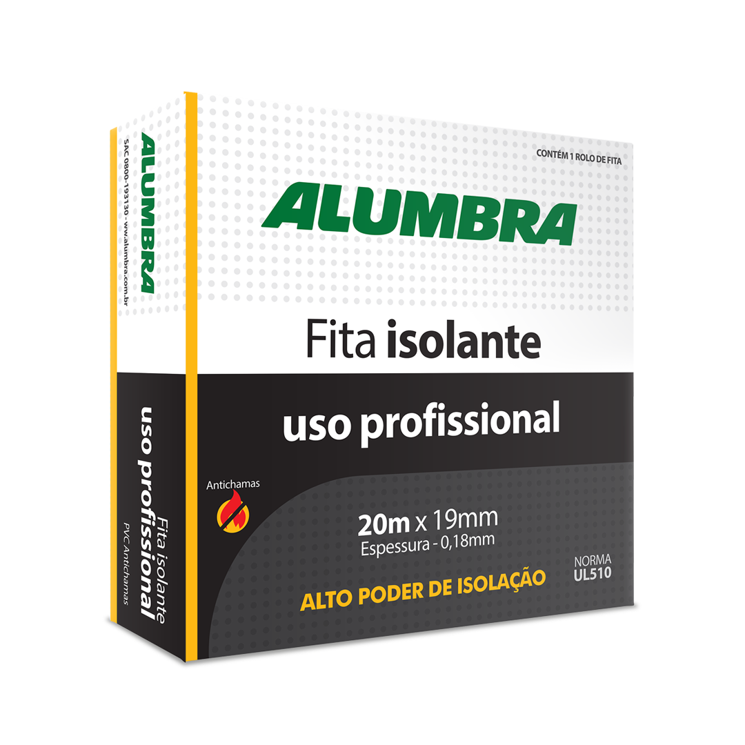 ALUMBRA FITA ISOLANTE ANTI CHAMA 19mm x 0,18mm - 20 metros PROFISSIONAL
